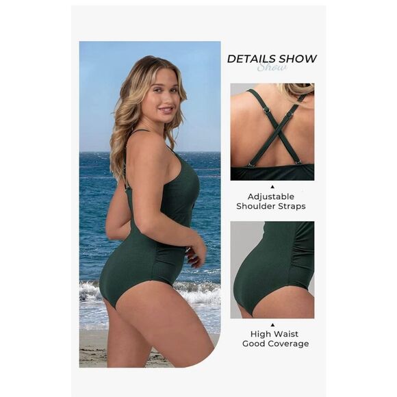 Summer Mae Ribbed One Piece Swimsuits for Women Button up  Tummy Control size XL - Picture 2 of 9